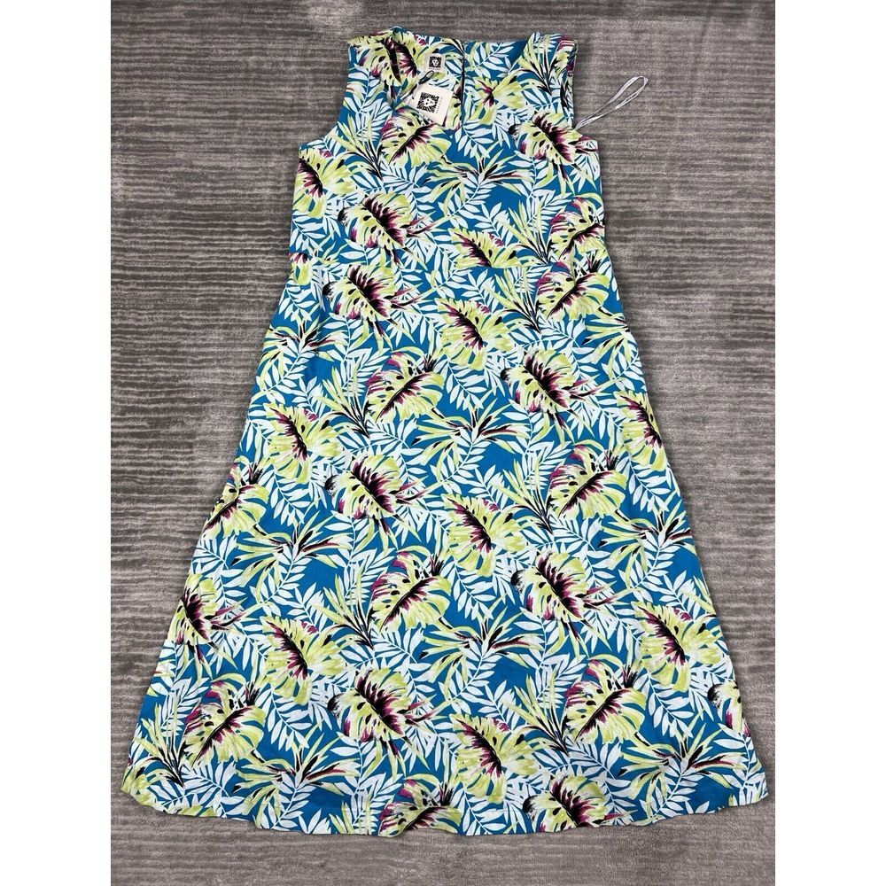 Anne Klein Dress Womens Large Tropical Sprout Sleeveless Linen Blend Lined NWT